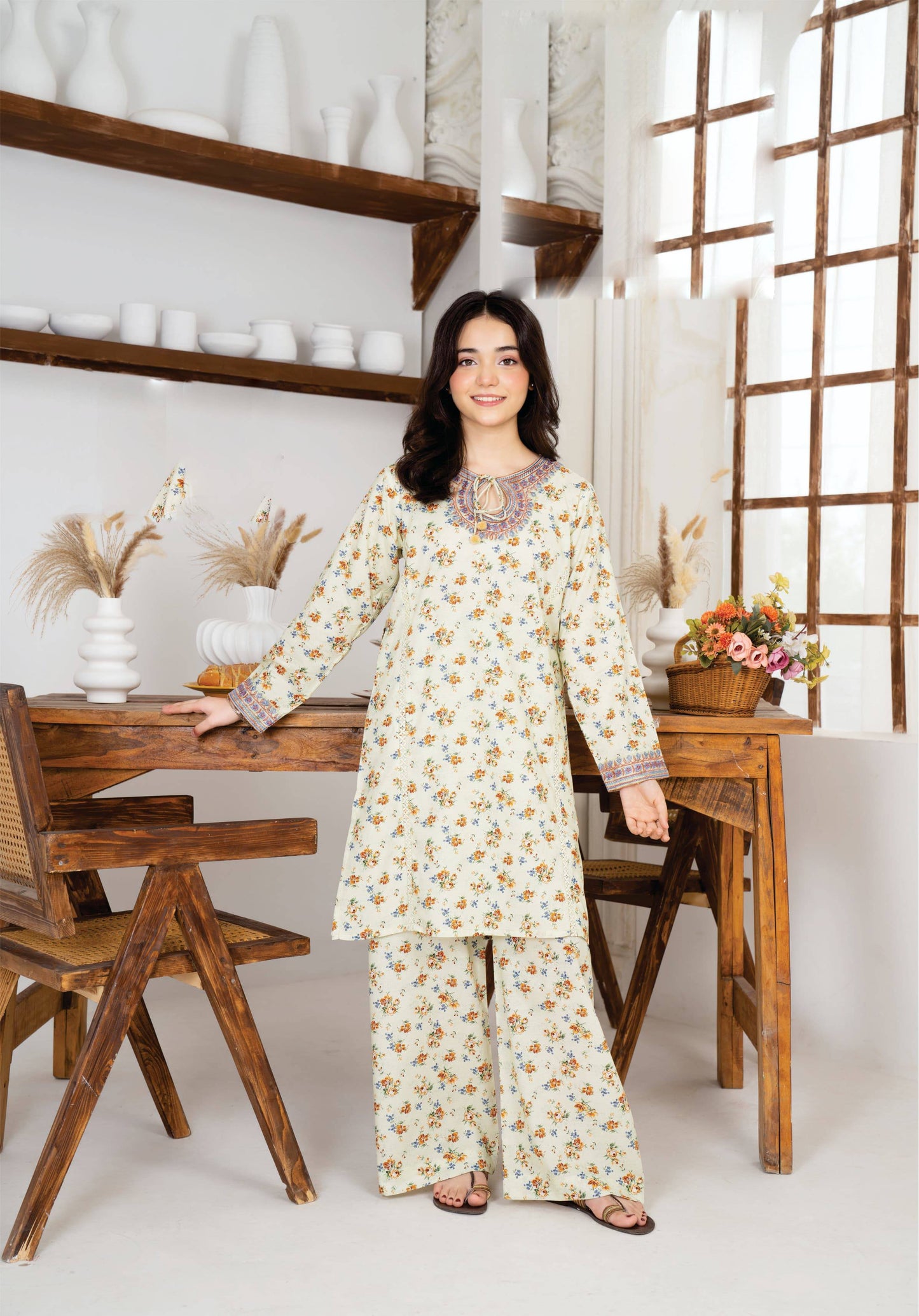 Daisy Girls Floral Printed Kurti Palazzo Set