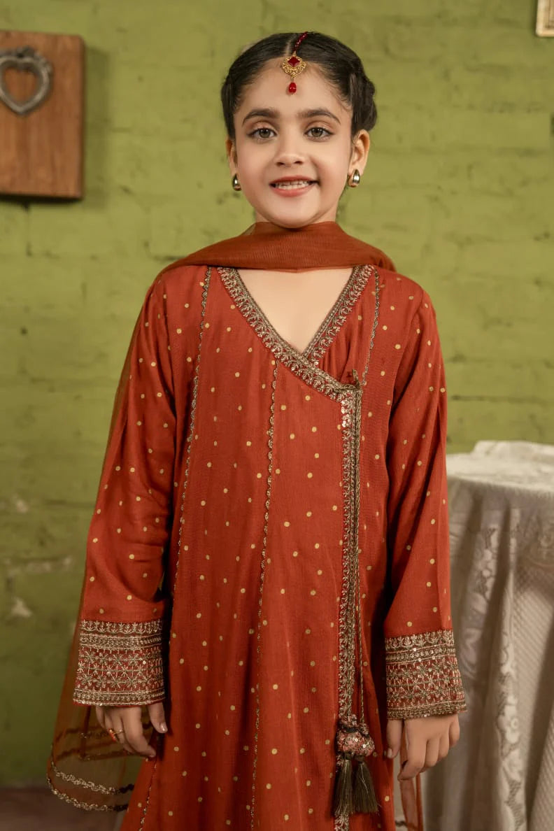 Alqaswa Girls Rust Embroidered Anarkali Kurti Set