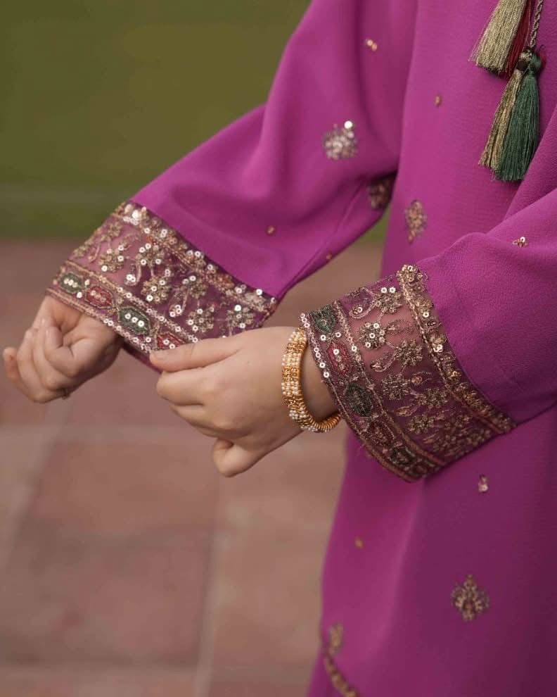 Alqaswa Magenta Embroidered Kids Kurta Gharara Set