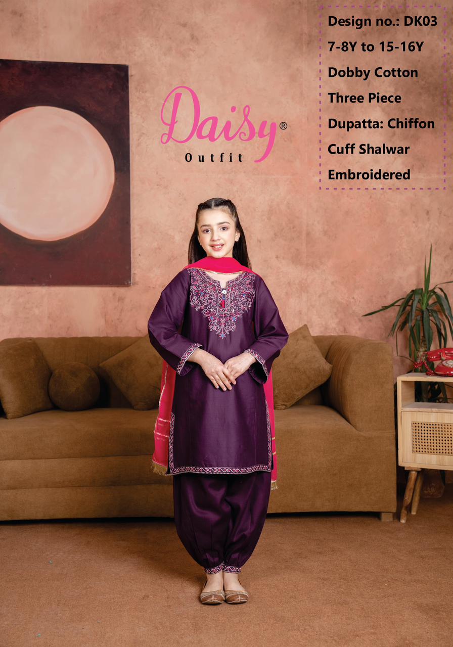 Daisy Eid Special Girls Eid Embroidered 3-Piece