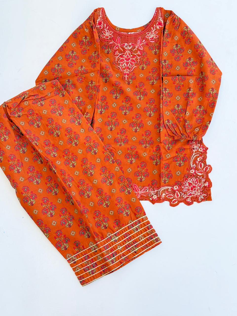 Peru Girls Eid Special Traditional Orange Two-Piece Farshi Shalwar Outfit