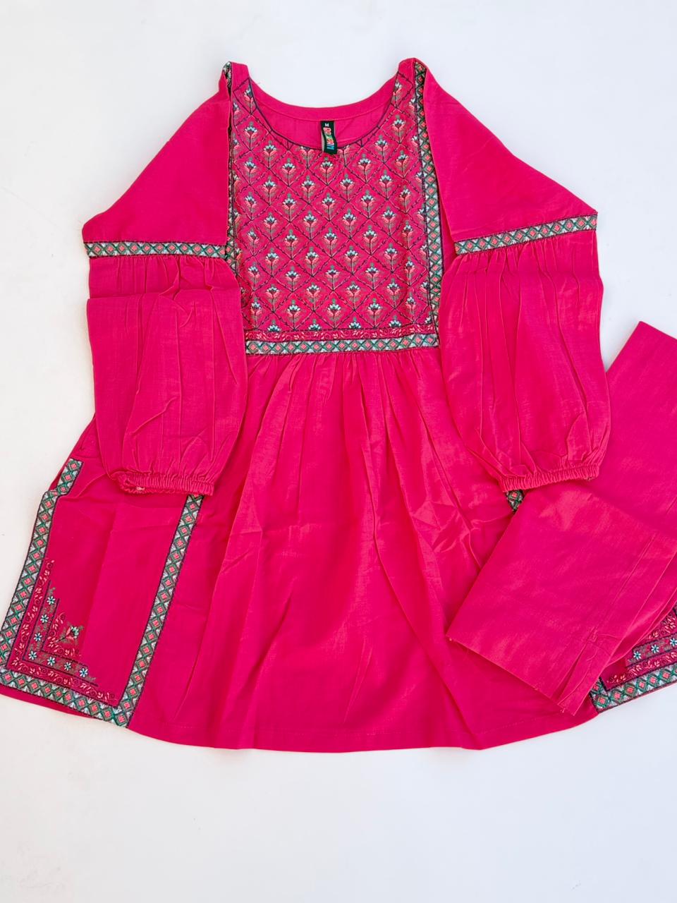 Peru Girls Eid Special Pink Lawn Embroidered Kurta Trouser Two-Piece