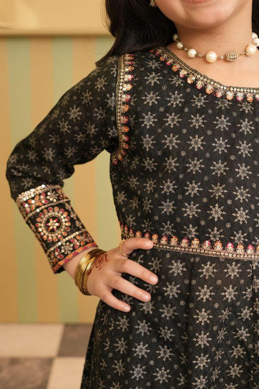 Alqaswa Girls Black & Gold Dress with Dupatta- 3 Piece – Eid Collection