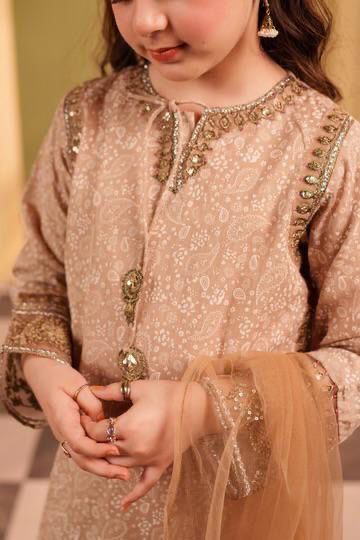 Alqaswa Girls Skin Dress with Dupatta- 3 Piece – Eid Collection