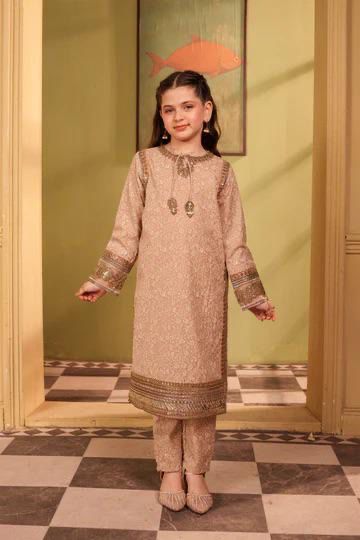 Alqaswa Girls Skin Dress with Dupatta- 3 Piece – Eid Collection
