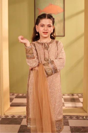 Alqaswa Girls Skin Dress with Dupatta- 3 Piece – Eid Collection