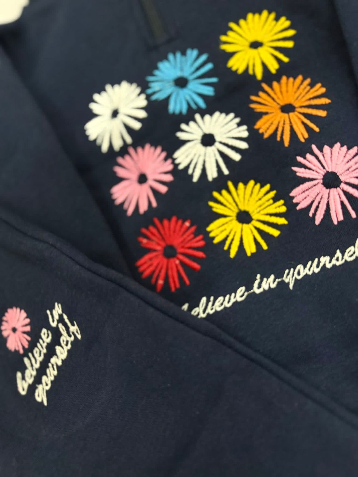 Girls Floral Embroidered Fleece Tracksuit – Zip Neck Sweatshirt & Jogger Set