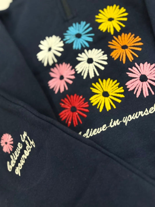 Girls Floral Embroidered Fleece Tracksuit – Zip Neck Sweatshirt & Jogger Set