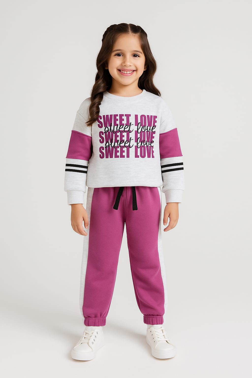Girls Sweet Love Printed Tracksuit Set – Sweatshirt & Jogger