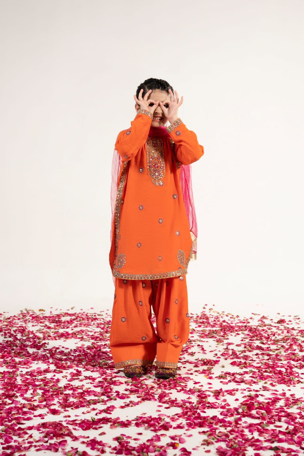 Orange Festive Embroidered Suit